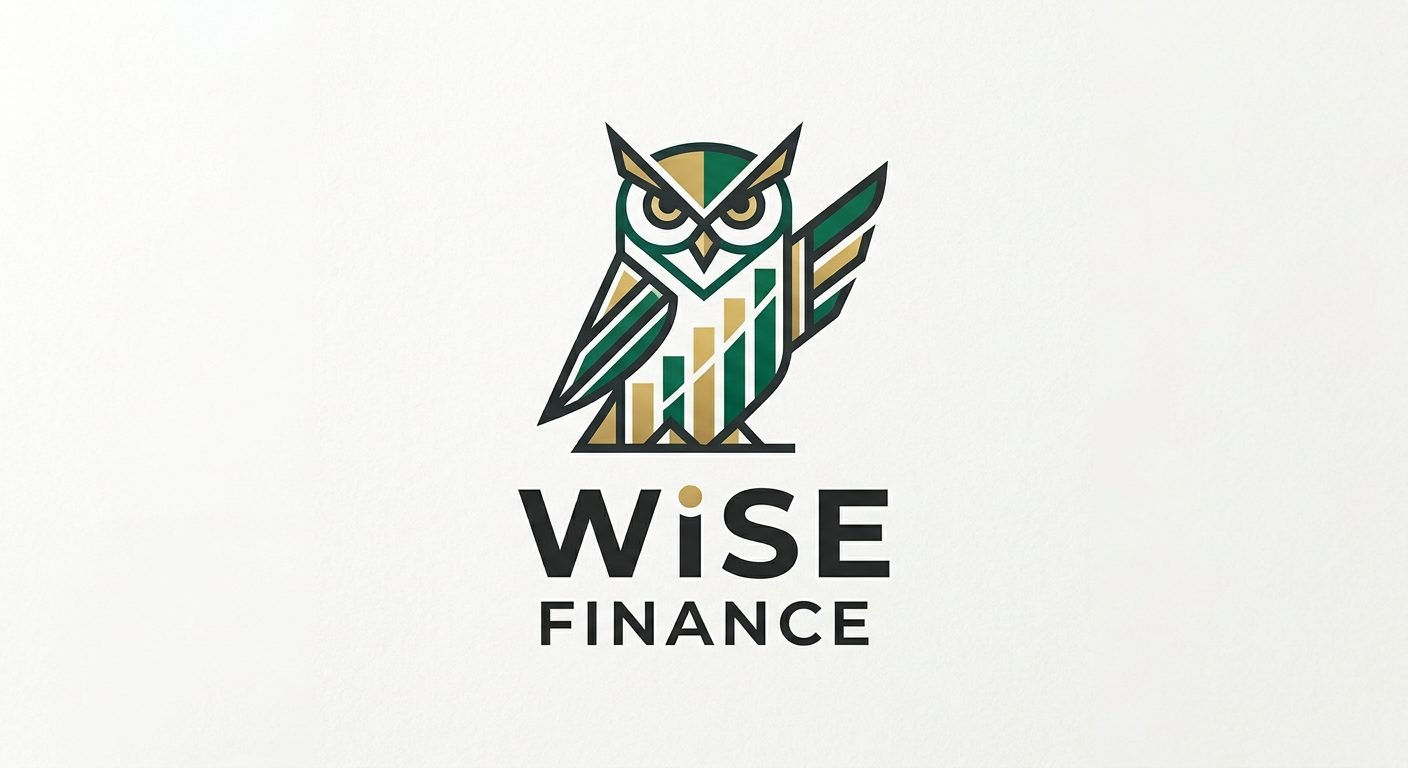 Wise Finance logo — geometric owl with bar-chart chest in green and gold